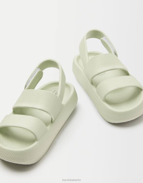 khaki Bershka Frauen flache gummierte Sandalen H00J2237