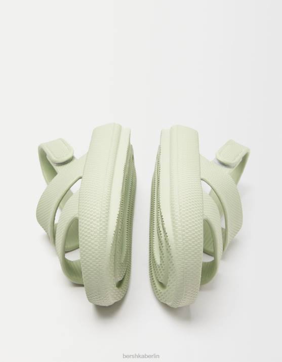 khaki Bershka Frauen flache gummierte Sandalen H00J2237