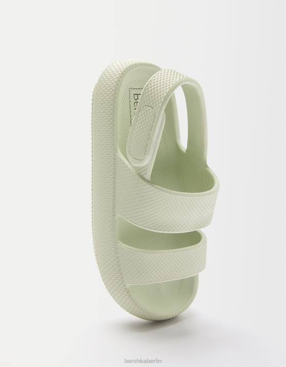 khaki Bershka Frauen flache gummierte Sandalen H00J2237