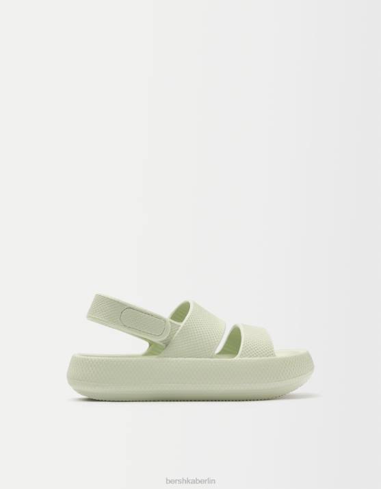 khaki Bershka Frauen flache gummierte Sandalen H00J2237