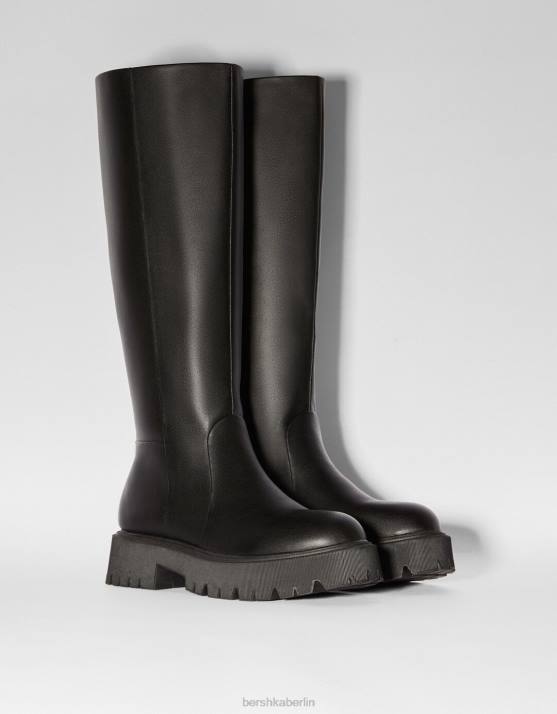 Schwarz Bershka Frauen einfache flache Stiefel H00J2283