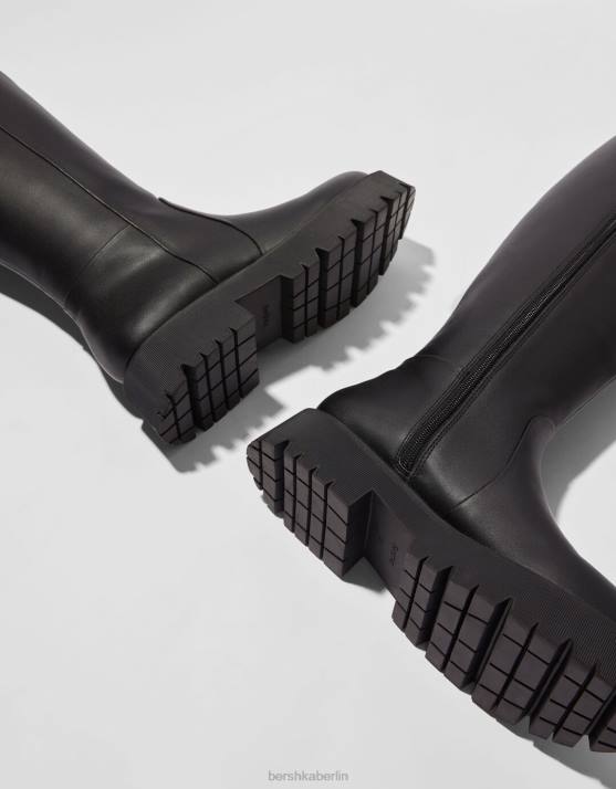 Schwarz Bershka Frauen einfache flache Stiefel H00J2283