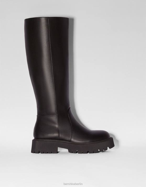 Schwarz Bershka Frauen einfache flache Stiefel H00J2283