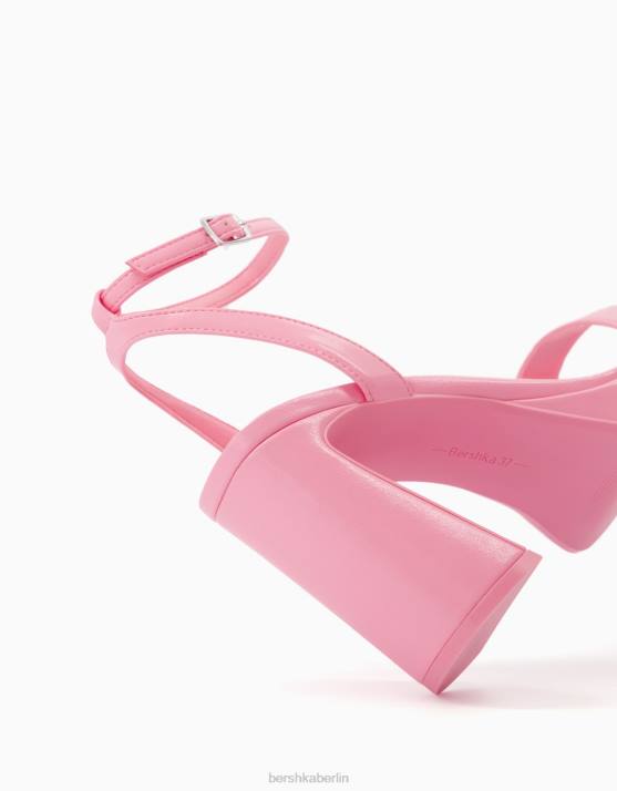 Rosa Bershka Frauen Mini-Plateausandalen mit Knöchelriemen H00J2149