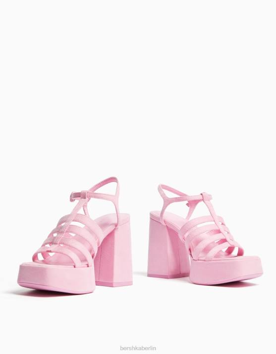 Rosa Bershka Frauen Plateausandalen mit hohem Absatz H00J2169