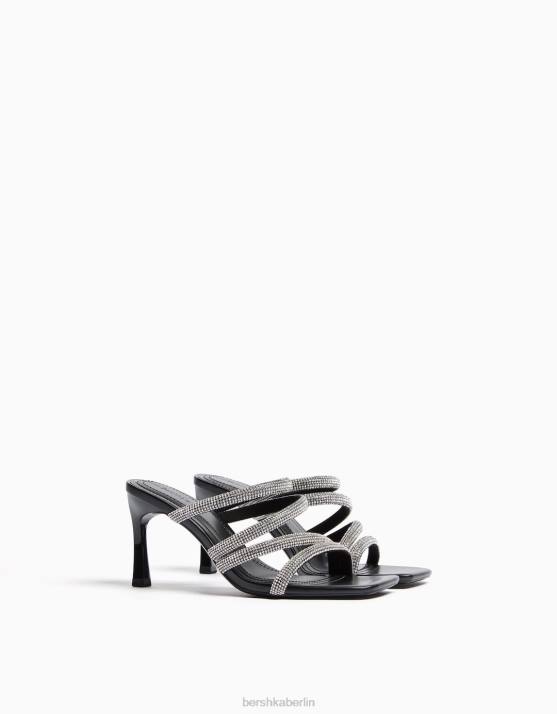 Schwarz Bershka Frauen High-Heel-Sandalen mit Strassriemen H00J2139
