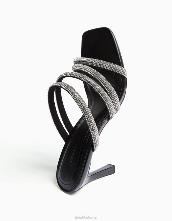 Schwarz Bershka Frauen High-Heel-Sandalen mit Strassriemen H00J2139