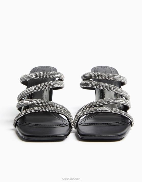 Schwarz Bershka Frauen High-Heel-Sandalen mit Strassriemen H00J2139