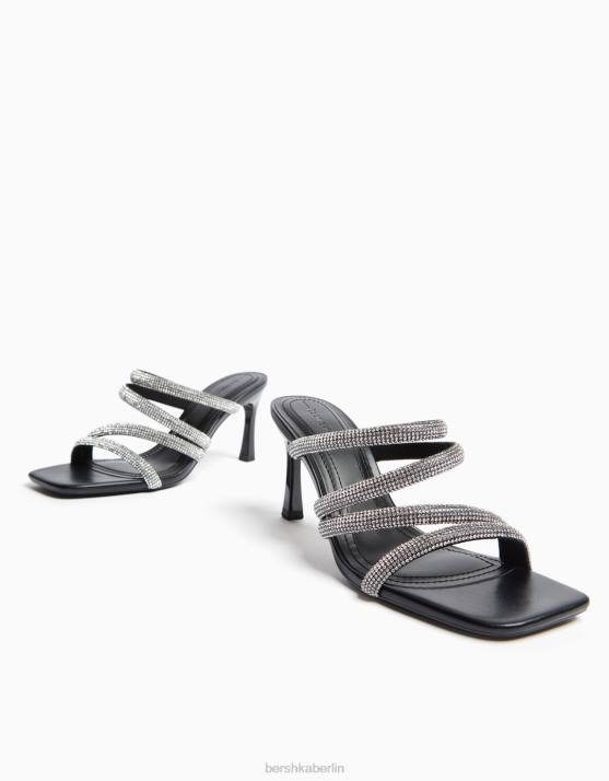 Schwarz Bershka Frauen High-Heel-Sandalen mit Strassriemen H00J2139