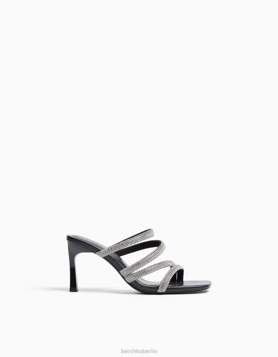 Schwarz Bershka Frauen High-Heel-Sandalen mit Strassriemen H00J2139