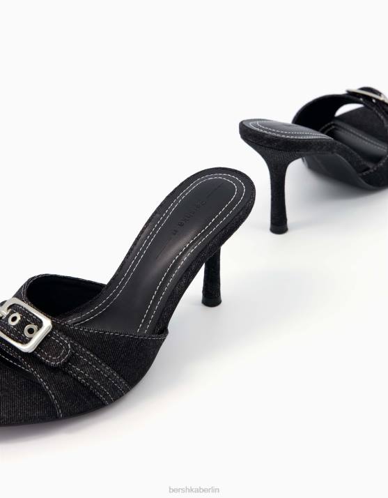 Schwarz Bershka Frauen Jeanssandalen mit hohem Absatz H00J1970