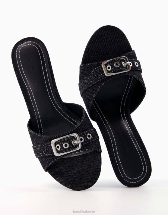 Schwarz Bershka Frauen Jeanssandalen mit hohem Absatz H00J1970