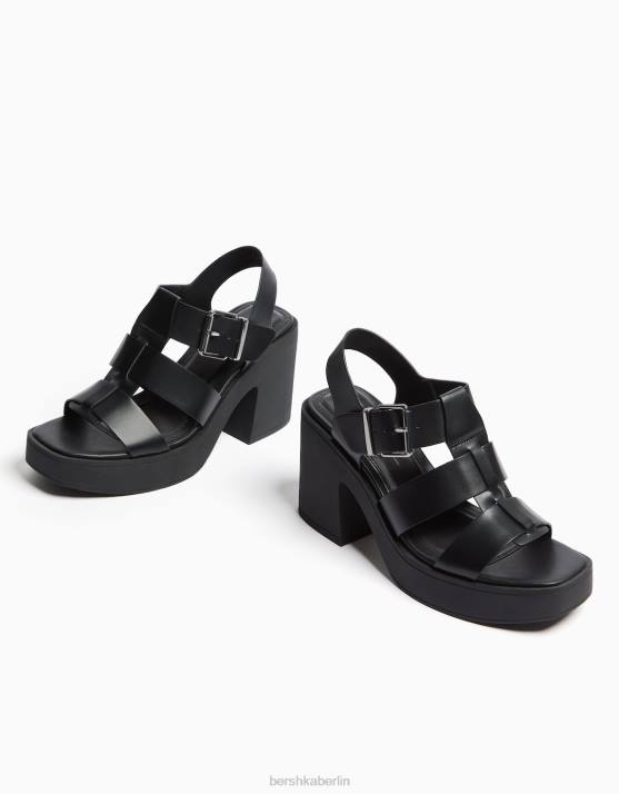 Schwarz Bershka Frauen Käfigsandalen mit Absatz H00J2204