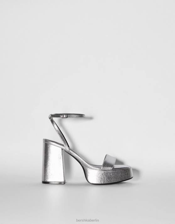 Silber Bershka Frauen Plateausandalen mit metallischem Absatz H00J2205