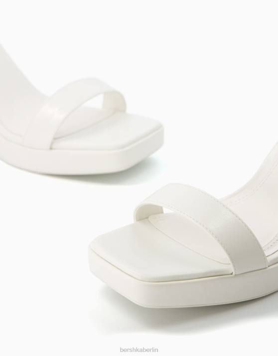 Weiss Bershka Frauen Mini-Plateausandalen mit Knöchelriemen H00J2148