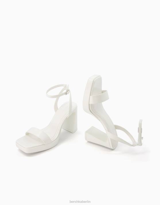 Weiss Bershka Frauen Mini-Plateausandalen mit Knöchelriemen H00J2150