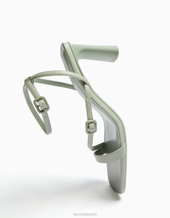 khaki Bershka Frauen Riemchensandalen mit hohem Absatz und Knöchelriemen H00J2191