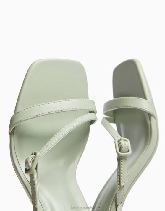 khaki Bershka Frauen Riemchensandalen mit hohem Absatz und Knöchelriemen H00J2191