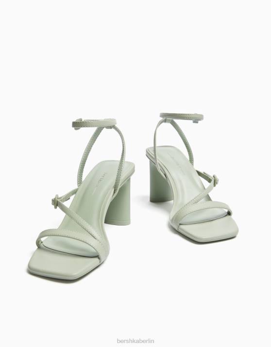 khaki Bershka Frauen Riemchensandalen mit hohem Absatz und Knöchelriemen H00J2191