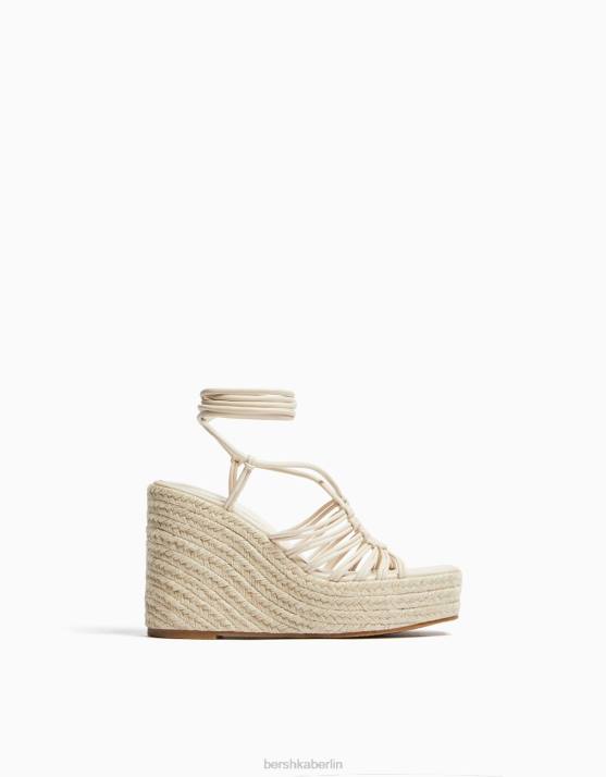 naturfarben Bershka Frauen Espadrilles mit Riemchen und Keilabsatz zum Schnüren H00J2180