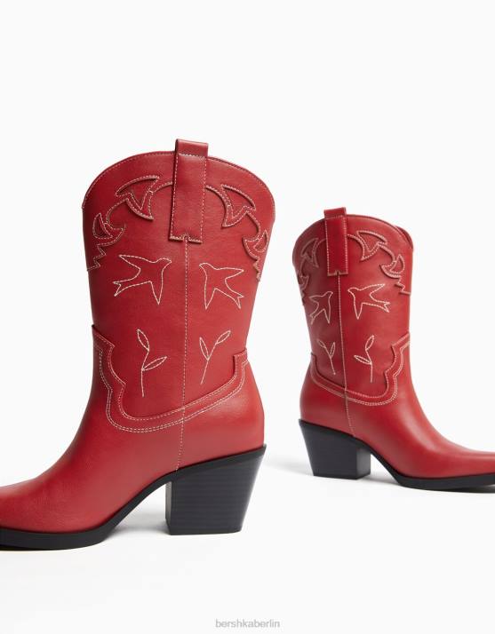 Rot Bershka Frauen Cowboystiefel mit Absatz H00J1915