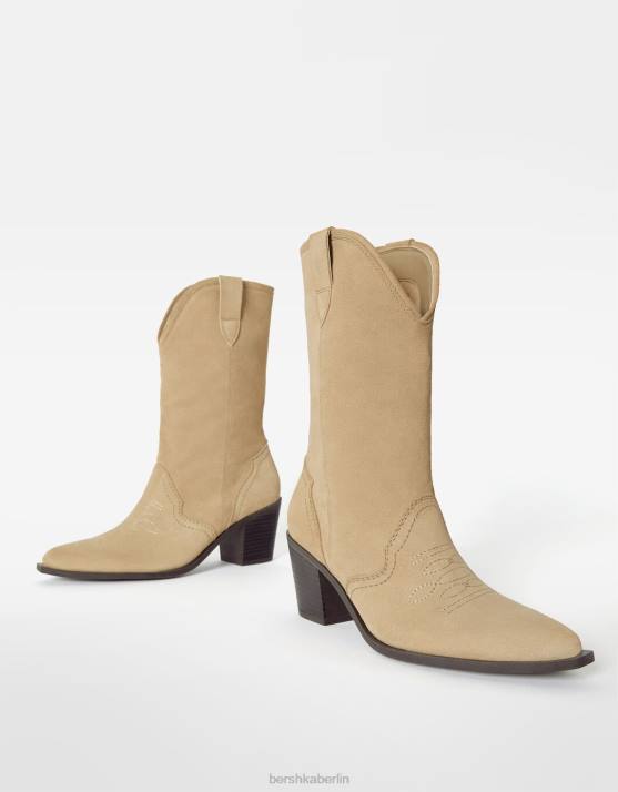 Sand Bershka Frauen Cowboystiefel aus Leder mit Absatz H00J2332