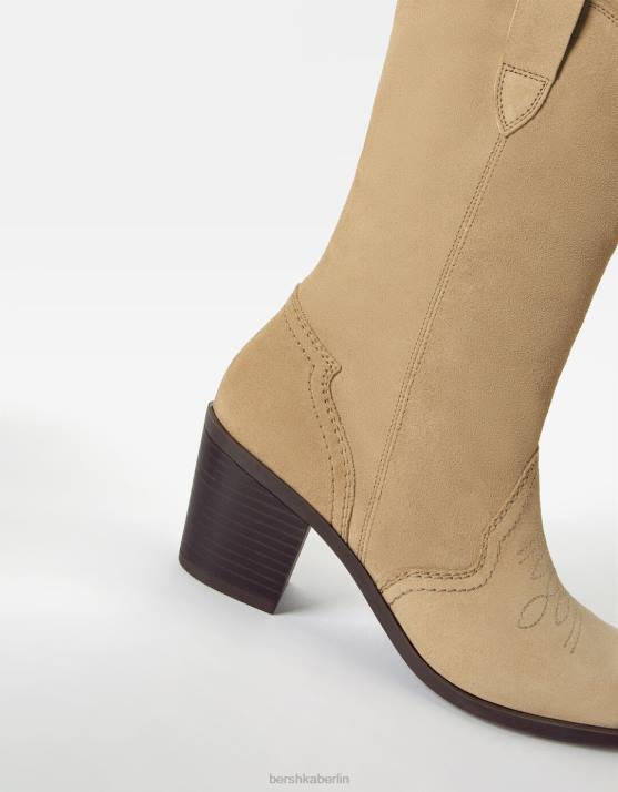 Sand Bershka Frauen Cowboystiefel aus Leder mit Absatz H00J2332