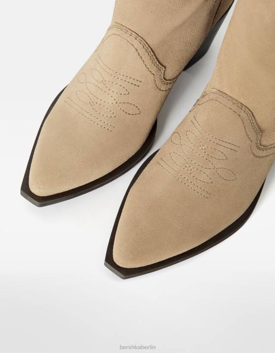 Sand Bershka Frauen Cowboystiefel aus Leder mit Absatz H00J2332