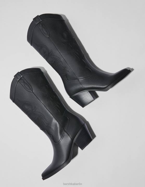 Schwarz Bershka Frauen Cowboystiefel mit Absatz H00J2334