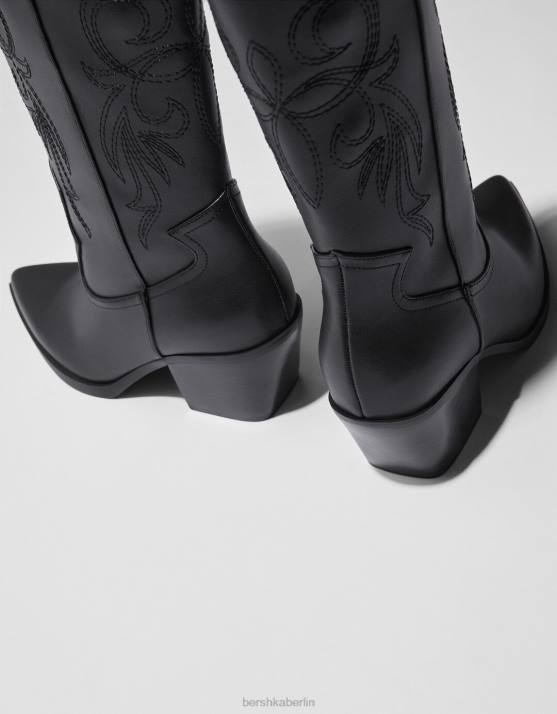 Schwarz Bershka Frauen Cowboystiefel mit Absatz H00J2334
