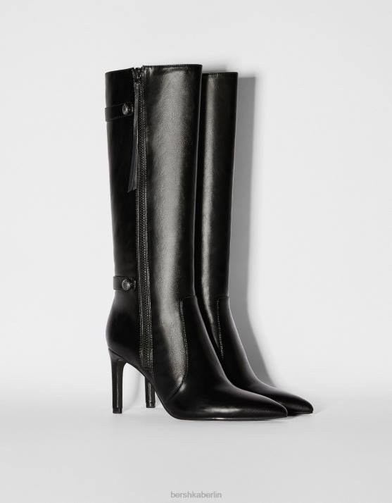 Schwarz Bershka Frauen Stiefel mit Stilettoabsatz und metallischen Details H00J2324