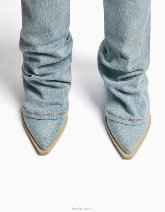 blau verwaschen Bershka Frauen Jeansstiefel mit Cowboy-Absatz H00J1944