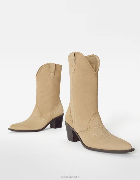 exklusiv Bershka Frauen Cowboystiefel aus Leder mit Absatz H00J1938