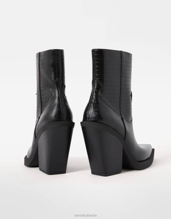 Schwarz Bershka Frauen Cowboy-Stiefeletten mit hohem Absatz H00J2326