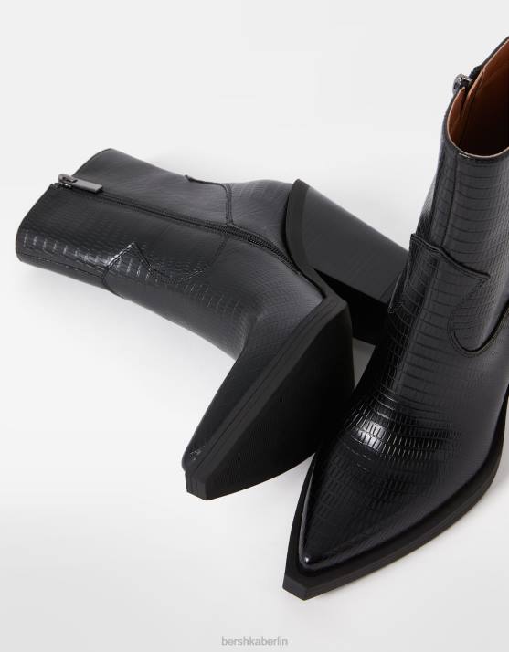 Schwarz Bershka Frauen Cowboy-Stiefeletten mit hohem Absatz H00J2326