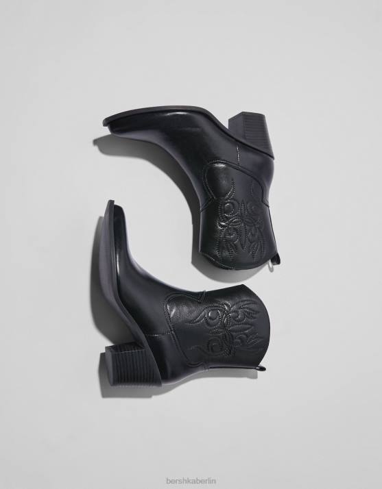 Schwarz Bershka Frauen Cowboy-Stiefeletten mit hohem Absatz H00J2329