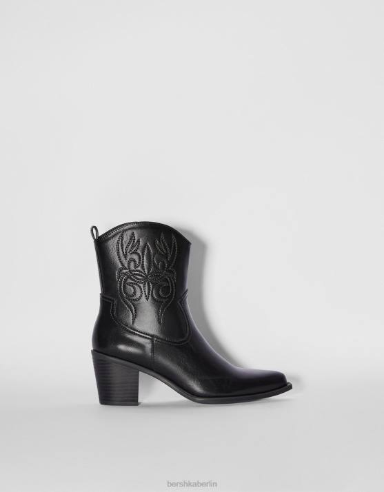 Schwarz Bershka Frauen Cowboy-Stiefeletten mit hohem Absatz H00J2329