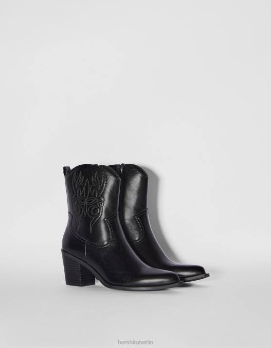 Schwarz Bershka Frauen Cowboy-Stiefeletten mit hohem Absatz H00J2330