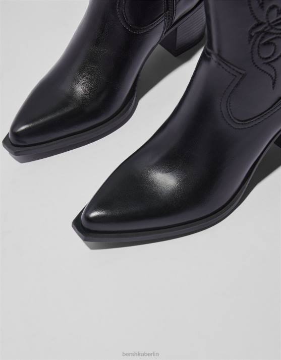 Schwarz Bershka Frauen Cowboy-Stiefeletten mit hohem Absatz H00J2330