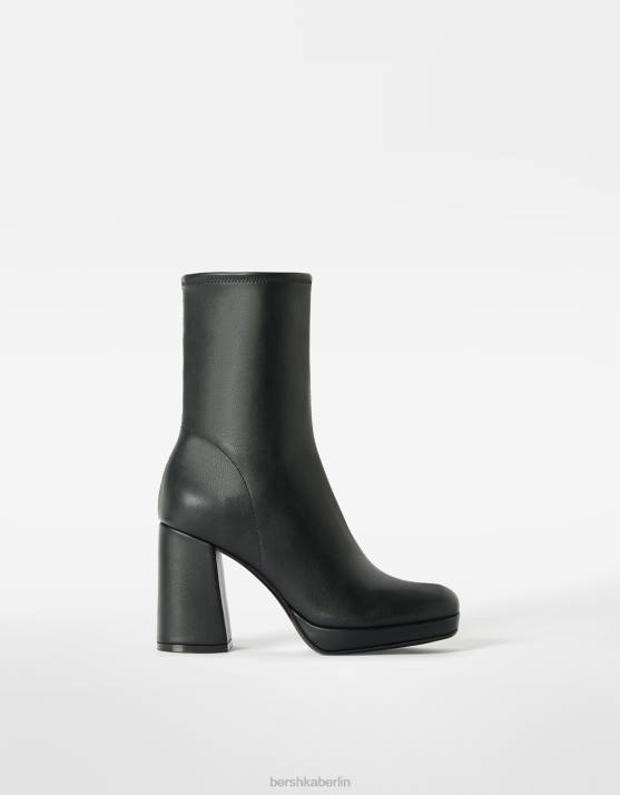 Schwarz Bershka Frauen Taillierte Mini-Plateau-Stiefeletten mit hohem Absatz H00J2321