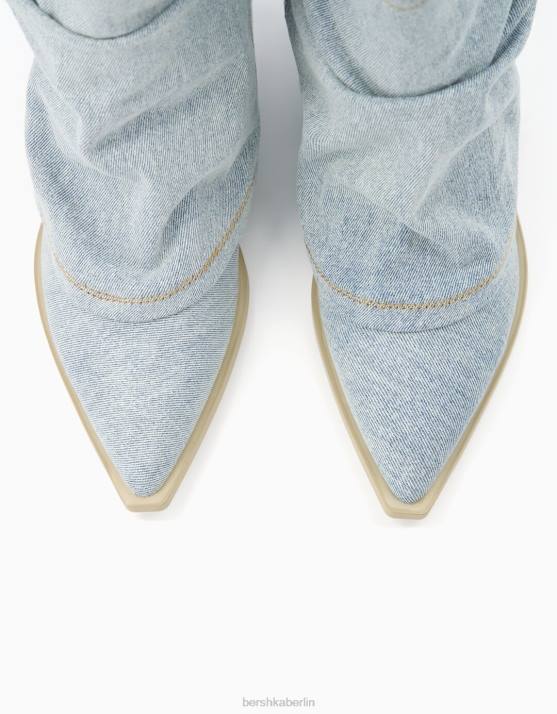 blau verwaschen Bershka Frauen Jeans-Cowboy-Stiefeletten mit Fransen H00J1943