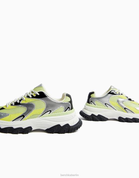 Kalk Bershka Frauen kontrastierende Sneakers mit Mesh-Detail H00J1879