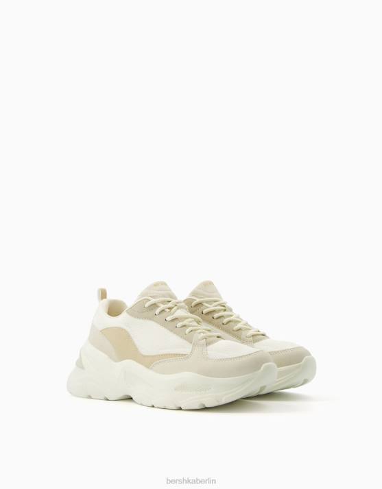 Sand Bershka Frauen kontrastierende Sneakers mit Mesh-Detail H00J2094