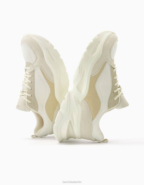 Sand Bershka Frauen kontrastierende Sneakers mit Mesh-Detail H00J2094