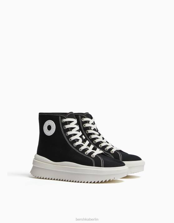 Schwarz Bershka Frauen Plateau-High-Top-Sneaker H00J2117