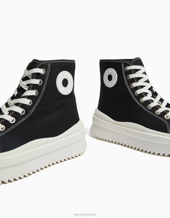 Schwarz Bershka Frauen Plateau-High-Top-Sneaker H00J2117