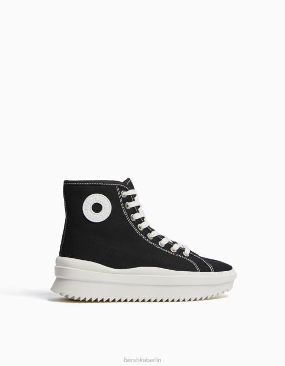 Schwarz Bershka Frauen Plateau-High-Top-Sneaker H00J2117