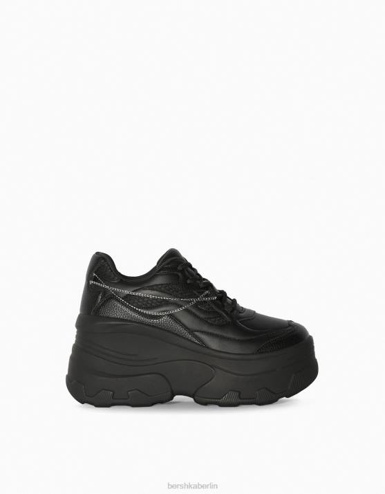 Schwarz Bershka Frauen XL-Plateau-Sneaker mit Kettendetail H00J2078