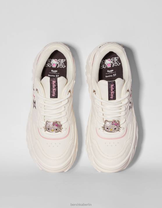Weiss Bershka Frauen Hello Kitty Plateau-Sneaker mit Strass-Detail H00J2063