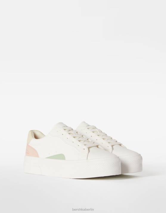 Weiss Bershka Frauen Kontrast-Plateau-Sneaker H00J2124